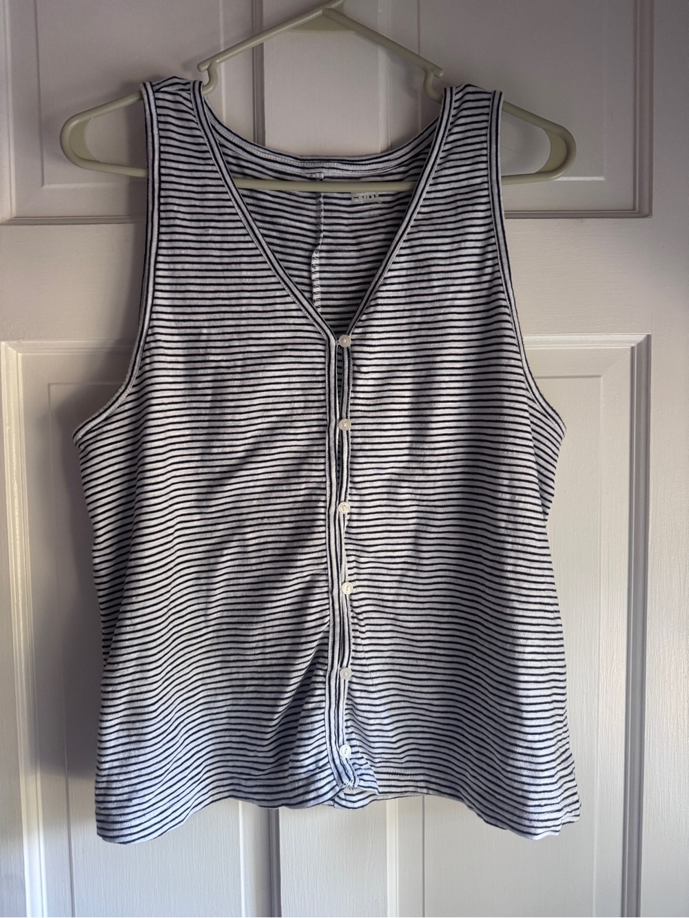 Lands’ End Women’s Striped Cotton Henley Tank Top White & Black Sleeveless M